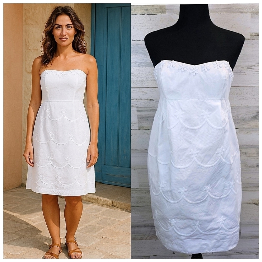 Lilly Pulitzer White Embroidered & Beaded Strapless Mini Dress Sz 4 Boho Beachy - Picture 1 of 16